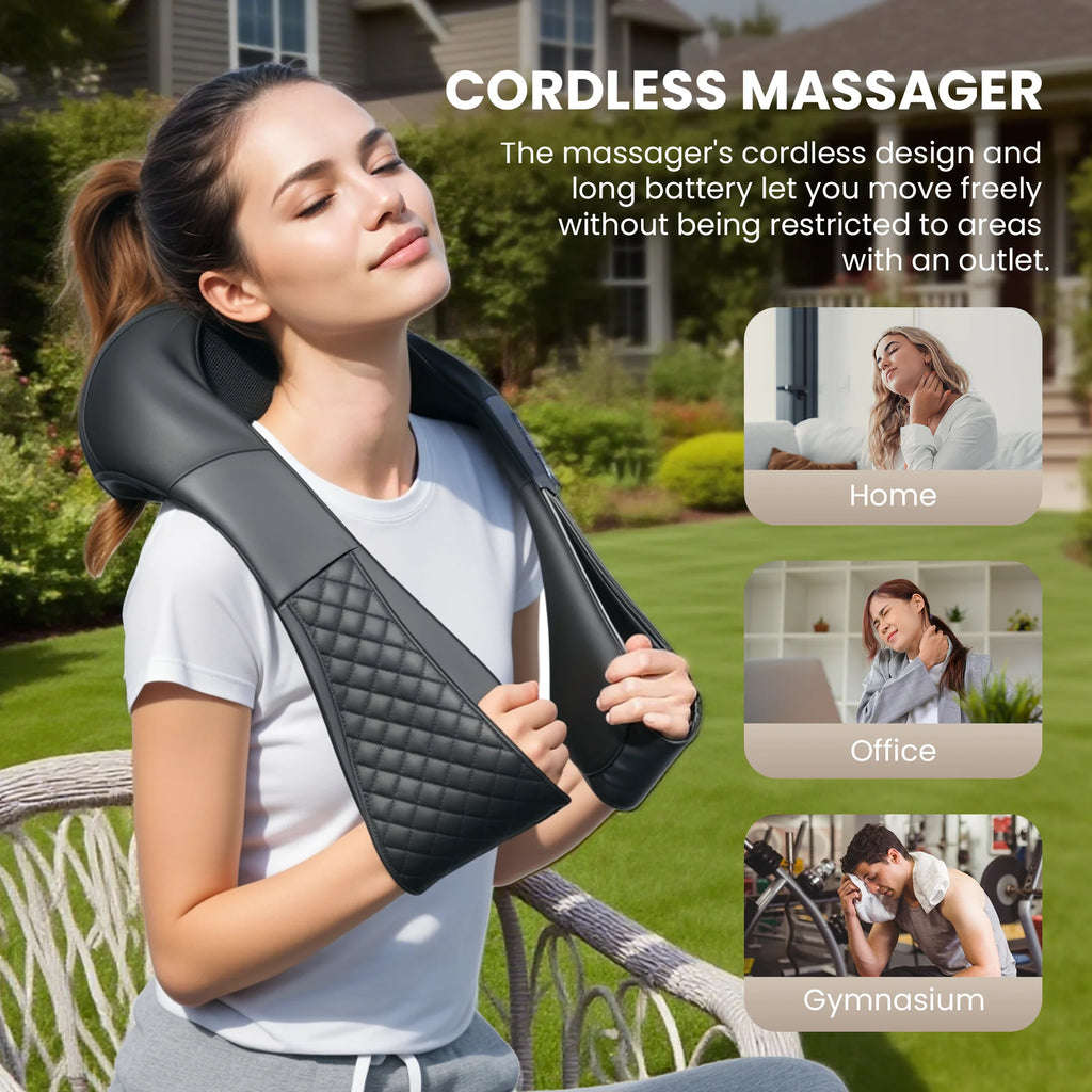Cordless Neck Back Massager with Heat, 4D Shiatsu Shoulder Massager for Pain Relief, Rechargeable