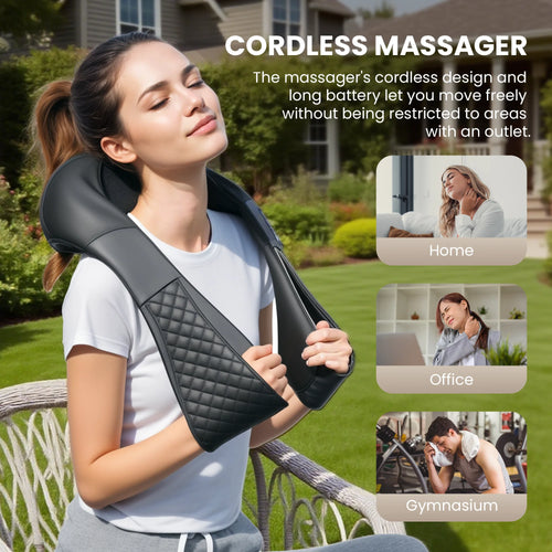 Cordless Neck Back Massager with Heat, 4D Shiatsu Shoulder Massager for Pain Relief, Rechargeable