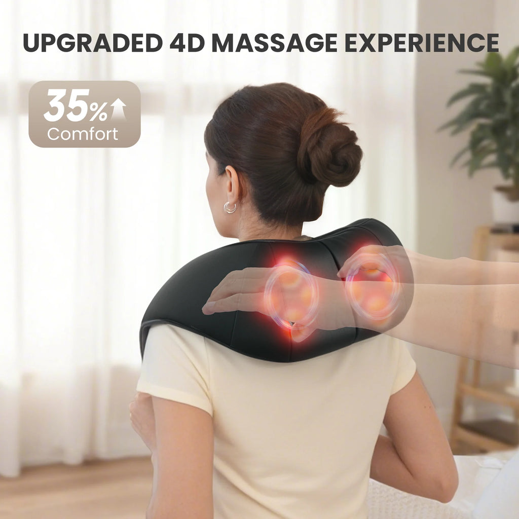 Cordless Neck Back Massager with Heat, 4D Shiatsu Shoulder Massager for Pain Relief, Rechargeable