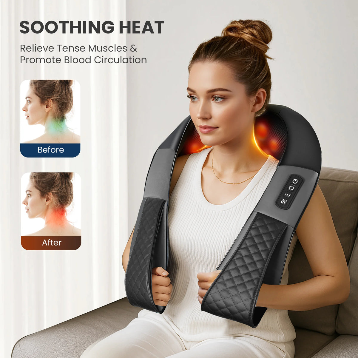 Cordless Neck Back Massager with Heat, 4D Shiatsu Shoulder Massager for Pain Relief, Rechargeable
