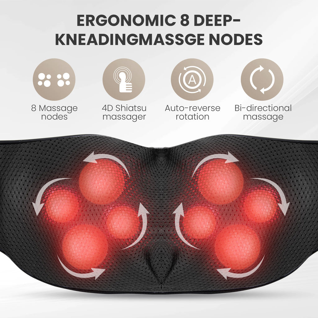 Cordless Neck Back Massager with Heat, 4D Shiatsu Shoulder Massager for Pain Relief, Rechargeable